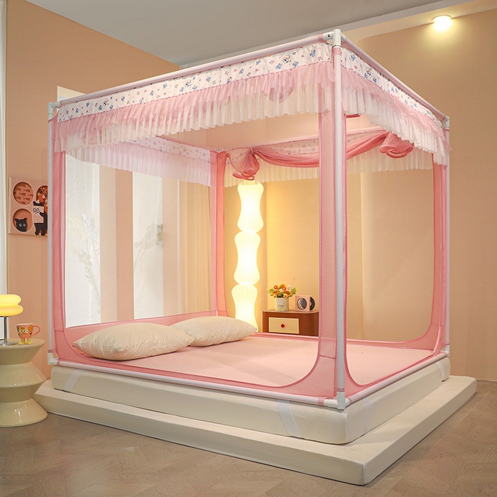 91家纺网 家纺一手货源 找家纺 迪凡保罗蚊帐 2025新款2404+2502外穿杆防摔坐床蚊帐 2502樱花粉