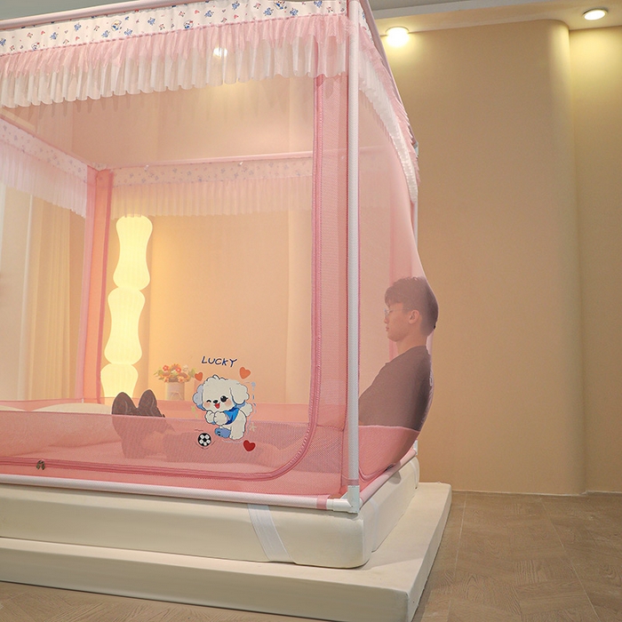 91家纺网 家纺一手货源 找家纺 迪凡保罗蚊帐 2025新款2404+2502外穿杆防摔坐床蚊帐 2502樱花粉