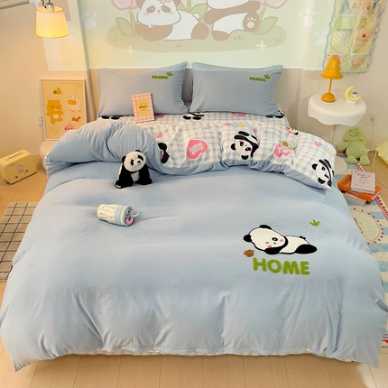 茉礼 2025新款云朵棉毛巾绣印花四件套 熊猫乐乐