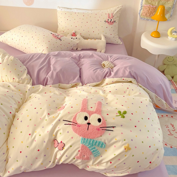 91家纺网 家纺一手货源 找家纺 茉礼 2025新款云朵棉毛巾绣印花四件套 大眼萌兔