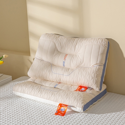 萌番宝 2025新款护颈枕劲动力羽丝绒星级酒店枕芯 米色双凹劲动力48*74cm