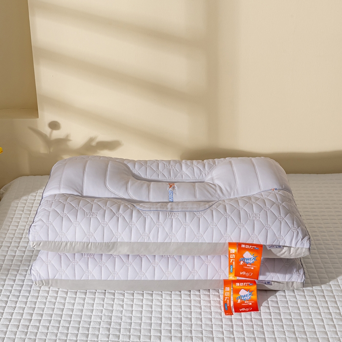 91家纺网 家纺一手货源 找家纺 萌番宝 2025新款护颈枕劲动力羽丝绒星级酒店枕芯 灰色双凹劲动力48*74cm