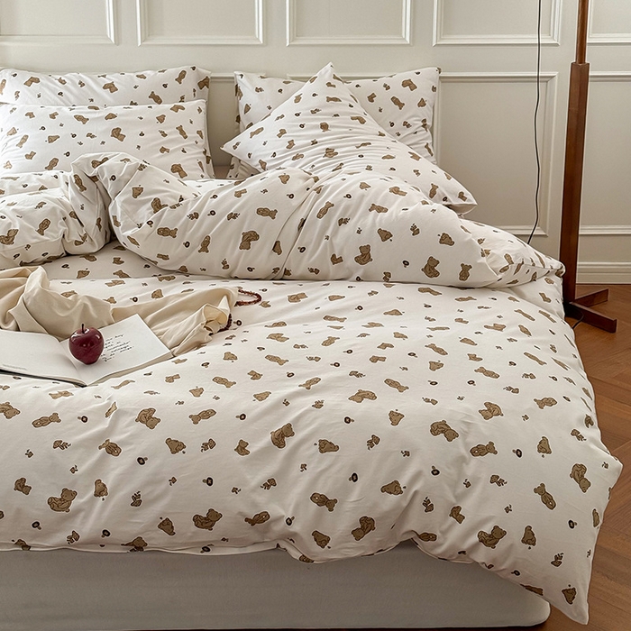 91家纺网 家纺一手货源 找家纺 （总）良品汇馆 【天竺棉田园碎花卡通四件套】日式无印印花针织四件套良品天竺棉四件套田园碎花卡通床品套件