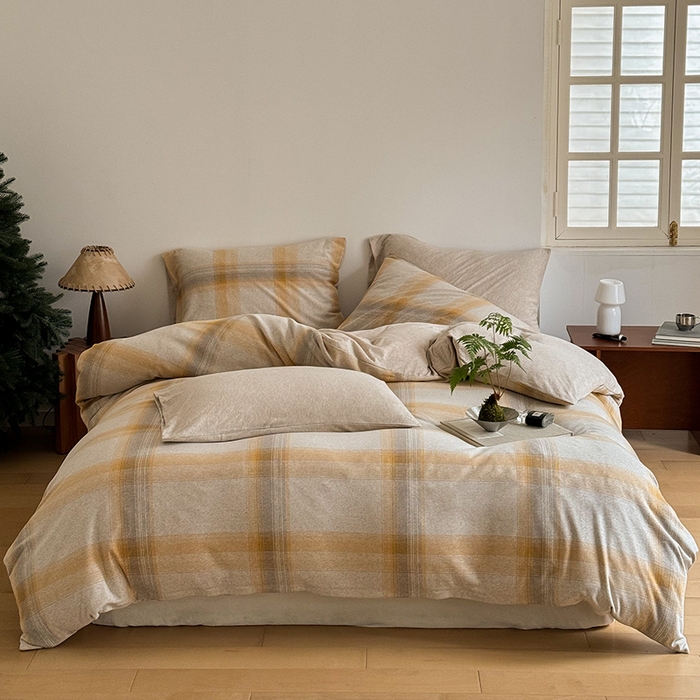 91家纺网 家纺一手货源 找家纺 （总）良品汇馆【天竺棉提花格子四件套】日式无印全棉针织棉四件套良品提花格子天竺棉床品件套提花针织