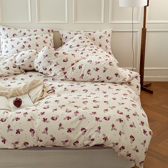 91家纺网 家纺一手货源 找家纺 （总）良品汇馆 【天竺棉田园碎花卡通四件套】日式无印印花针织四件套良品天竺棉四件套田园碎花卡通床品套件