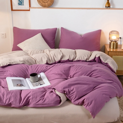 91家纺网 家纺一手货源 找家纺 （总）良品汇馆 2025新款【天竺棉拼色四件套】日式无印纯色针织棉四件套良品双拼天竺棉床品套件柔软针织件套