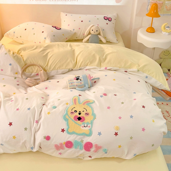 91家纺网 家纺一手货源 找家纺 茉礼 2025新款云朵棉毛巾绣印花四件套 乌萨奇