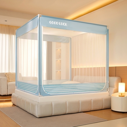 91家纺网 家纺一手货源 找家纺 （总）海虹蚊帐 2025新款2501款加密帐纱一体防尘遮光顶外穿床笠防摔坐床蚊帐