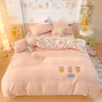 茉礼 2025新款云朵棉毛巾绣印花四件套 甜筒KT