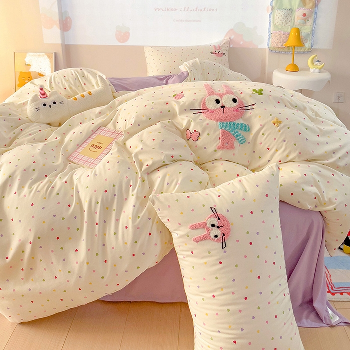 91家纺网 家纺一手货源 找家纺 茉礼 2025新款云朵棉毛巾绣印花四件套 大眼萌兔