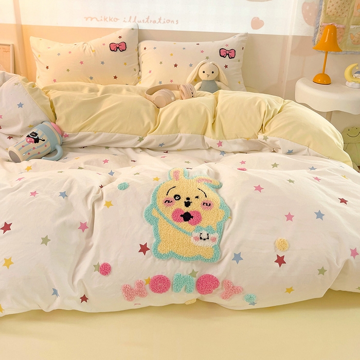 91家纺网 家纺一手货源 找家纺 茉礼 2025新款云朵棉毛巾绣印花四件套 乌萨奇