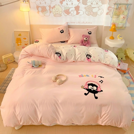 茉礼 2025新款云朵棉毛巾绣印花四件套 音乐煤球