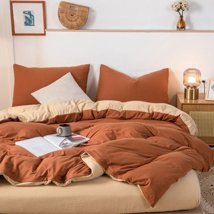 （总）良品汇馆 2025新款【天竺棉拼色四件套】日式无印纯色针织棉四件套良品双拼天竺棉床品套件柔软针织件套