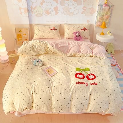 茉礼 2025新款云朵棉毛巾绣印花四件套 樱桃小可爱