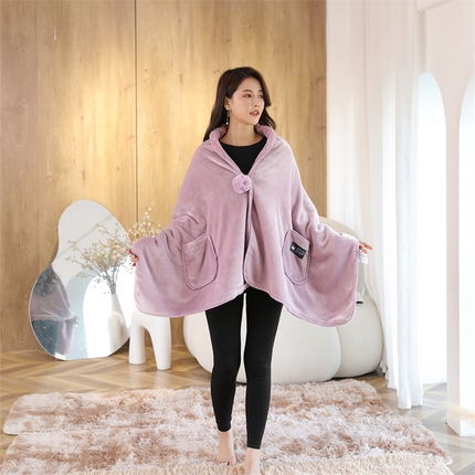 制梦家纺 2025新款法兰绒羊羔绒多功能毛毯 藕粉