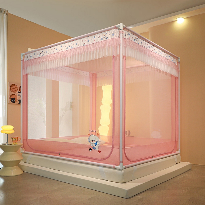 91家纺网 家纺一手货源 找家纺 迪凡保罗蚊帐 2025新款2404+2502外穿杆防摔坐床蚊帐 2502樱花粉