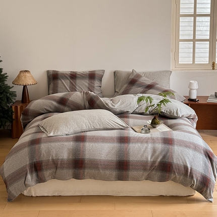 91家纺网 家纺一手货源 找家纺 （总）良品汇馆【天竺棉提花格子四件套】日式无印全棉针织棉四件套良品提花格子天竺棉床品件套提花针织