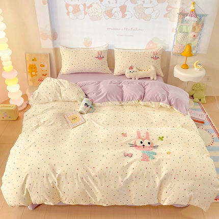 91家纺网 家纺一手货源 找家纺 茉礼 2025新款云朵棉毛巾绣印花四件套 大眼萌兔