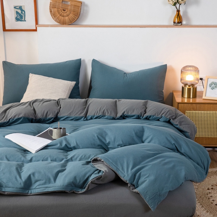 91家纺网 家纺一手货源 找家纺 （总）良品汇馆 2025新款【天竺棉拼色四件套】日式无印纯色针织棉四件套良品双拼天竺棉床品套件柔软针织件套