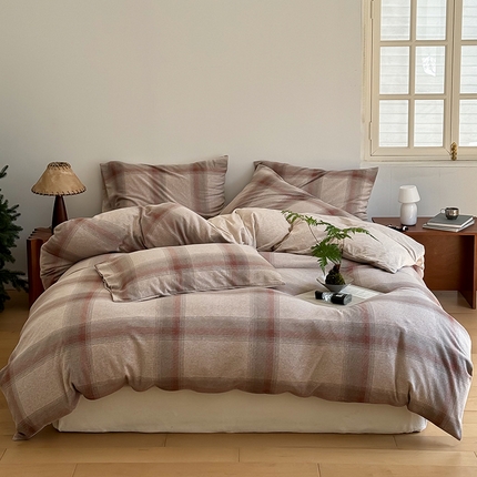 （总）良品汇馆 【天竺棉提花格子四件套】日式无印全棉针织棉四件套良品提花格子天竺棉床品件套提花针织