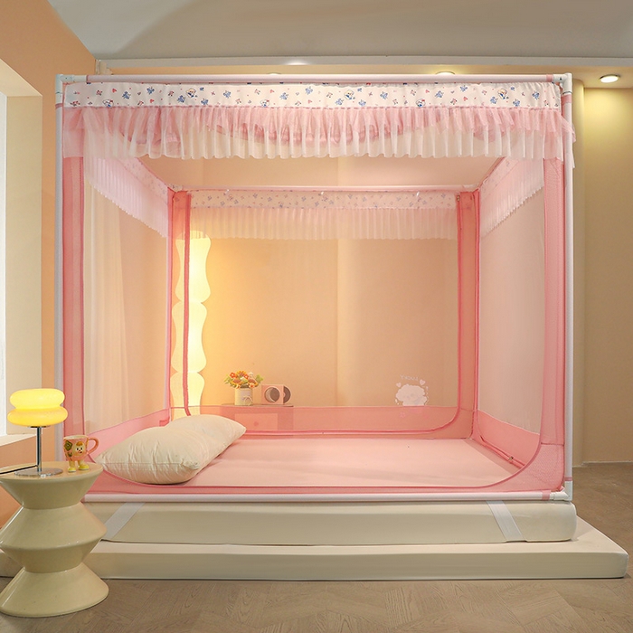 91家纺网 家纺一手货源 找家纺 迪凡保罗蚊帐 2025新款2404+2502外穿杆防摔坐床蚊帐 2502樱花粉