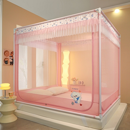 91家纺网 家纺一手货源 找家纺 （总）迪凡保罗蚊帐 2025新款2502美人狗烫画外穿杆防摔坐床蚊帐