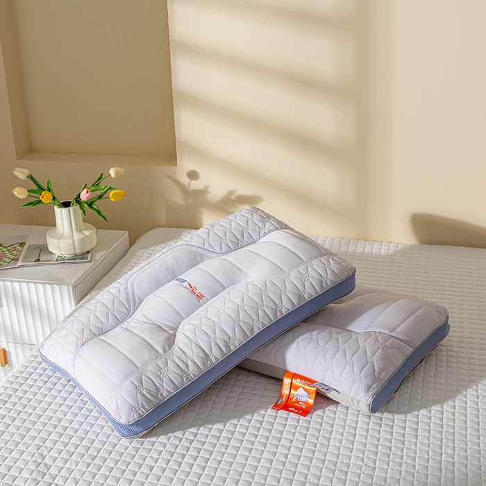 91家纺网 家纺一手货源 找家纺 萌番宝 2025新款护颈枕劲动力羽丝绒星级酒店枕芯 灰色双凹劲动力48*74cm