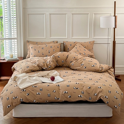 91家纺网 家纺一手货源 找家纺 （总）良品汇馆 【天竺棉田园碎花卡通四件套】日式无印印花针织四件套良品天竺棉四件套田园碎花卡通床品套件