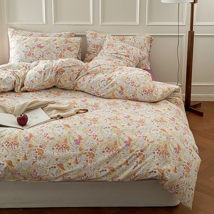 91家纺网 家纺一手货源 找家纺 （总）良品汇馆 【天竺棉田园碎花卡通四件套】日式无印印花针织四件套良品天竺棉四件套田园碎花卡通床品套件