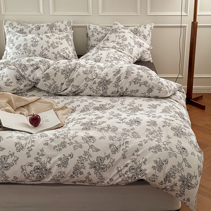 91家纺网 家纺一手货源 找家纺 （总）良品汇馆 【天竺棉田园碎花卡通四件套】日式无印印花针织四件套良品天竺棉四件套田园碎花卡通床品套件