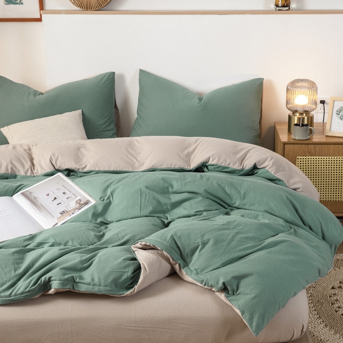 91家纺网 家纺一手货源 找家纺 （总）良品汇馆 2025新款【天竺棉拼色四件套】日式无印纯色针织棉四件套良品双拼天竺棉床品套件柔软针织件套