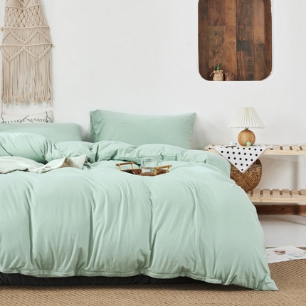 91家纺网 家纺一手货源 找家纺 （总）良品汇馆 【天竺棉纯色四件套】日式无印西川针织棉四件套良品纯色天竺棉床品套件床单床笠柔软