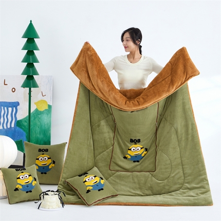 91家纺网 家纺一手货源 找家纺 宝马家纺（原梦童画） 2025新款小黄人抱枕被加厚抱枕被 黄人BOB