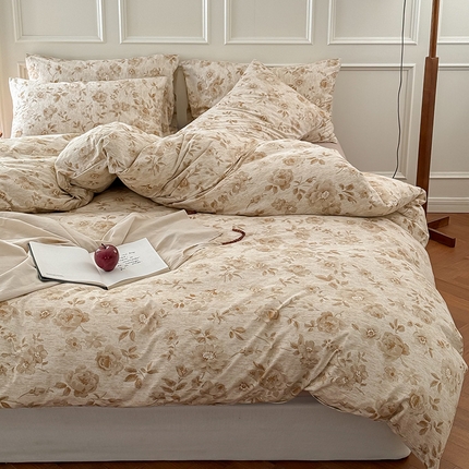 91家纺网 家纺一手货源 找家纺 （总）良品汇馆 【天竺棉田园碎花卡通四件套】日式无印印花针织四件套良品天竺棉四件套田园碎花卡通床品套件