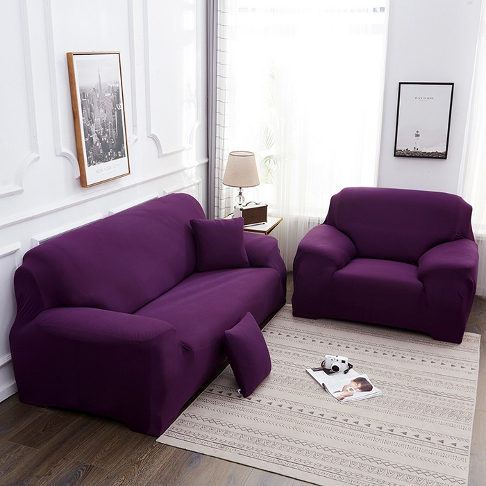 91家纺网 家纺一手货源 找家纺 逐日沙发套 2025新款牛奶丝纯色沙发套 纯色紫色