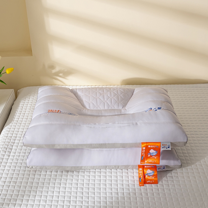 91家纺网 家纺一手货源 找家纺 萌番宝 2025新款护颈枕劲动力羽丝绒星级酒店枕芯 灰色单凹劲动力48*74cm