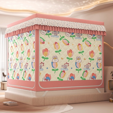 2025新款2507印花夹棉遮光保暖坐床蚊帐 朵朵香