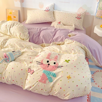 91家纺网 家纺一手货源 找家纺 （总）茉礼 2025新款云朵棉毛巾绣印花四件套