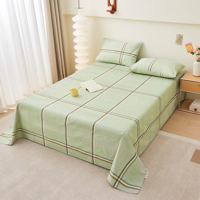 91家纺网 家纺一手货源 找家纺 首爱家纺 2025新款老粗布全棉纯棉床单三件套软凉席子 绿川