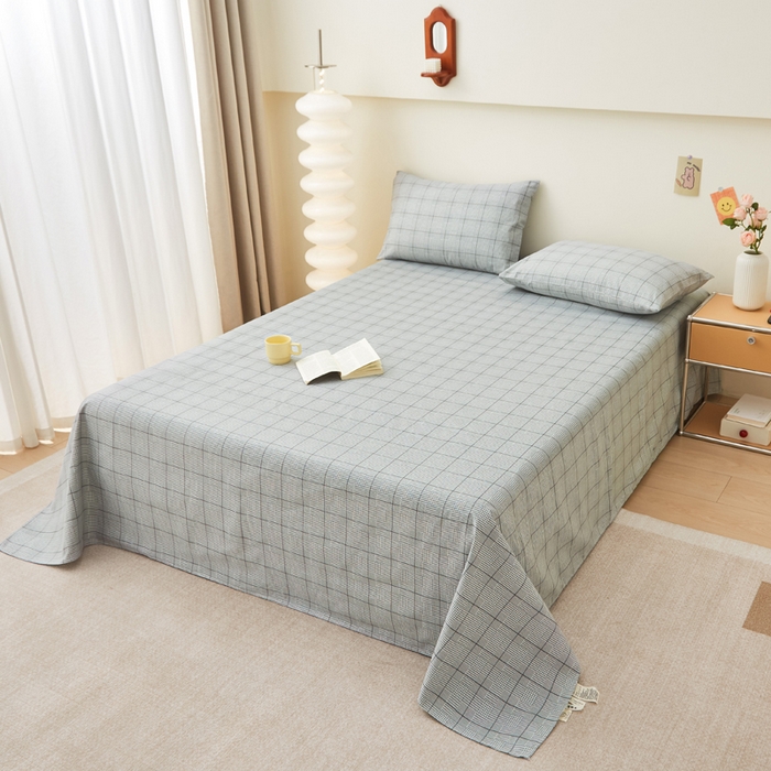 91家纺网 家纺一手货源 找家纺 首爱家纺 2025新款老粗布全棉纯棉床单三件套软凉席子 素韵格