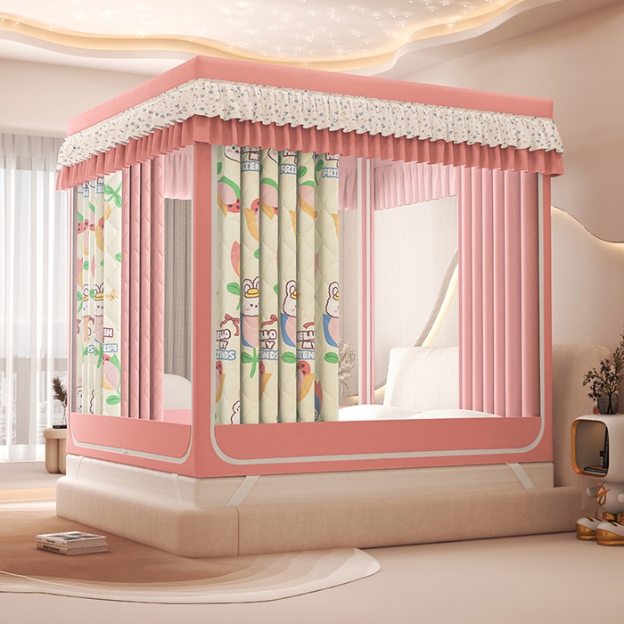 91家纺网 家纺一手货源 找家纺 2025新款2507印花夹棉遮光保暖坐床蚊帐 朵朵香