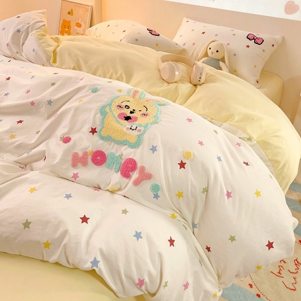 91家纺网 家纺一手货源 找家纺 （总）茉礼 2025新款云朵棉毛巾绣印花四件套