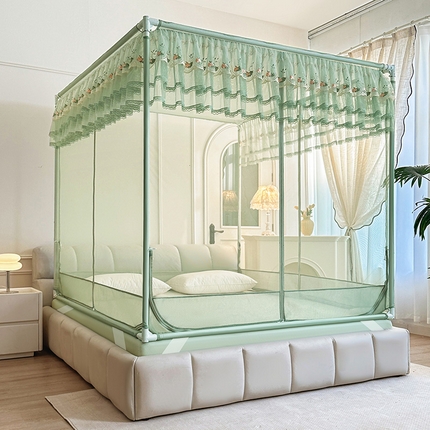 艺利轩蚊帐 2025新款床笠式大空间防摔坐床蚊帐-紫荆花 薄荷绿