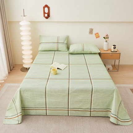 首爱家纺 2025新款老粗布全棉纯棉床单三件套软凉席子 绿川