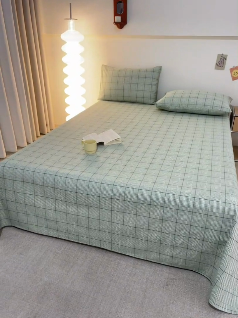 91家纺网 家纺一手货源 找家纺 首爱家纺 2025新款老粗布全棉纯棉床单三件套软凉席子 卡拉