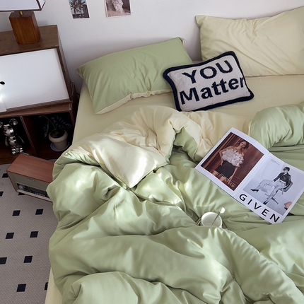 91家纺网 家纺一手货源 找家纺 （总）维娜斯家纺 2025新款水洗棉纯色双拼四件套亲肤柔单人被套床单学生三件套