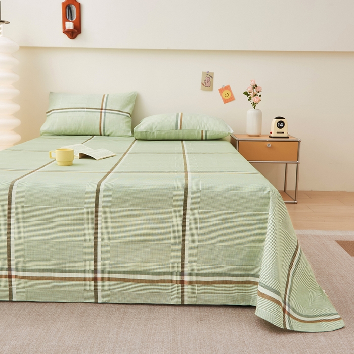 91家纺网 家纺一手货源 找家纺 首爱家纺 2025新款老粗布全棉纯棉床单三件套软凉席子 绿川