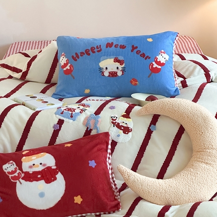 91家纺网 家纺一手货源 找家纺 （总）桃子家居 2024新款A类毛巾绣立体数码印花可爱卡通圣诞印加绣加厚牛奶绒系列四件套