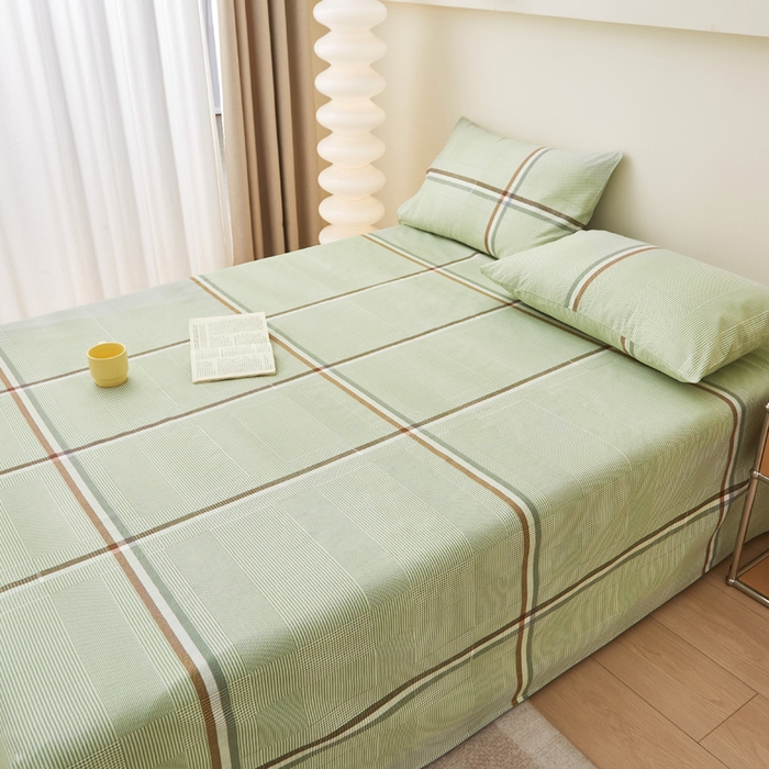 91家纺网 家纺一手货源 找家纺 首爱家纺 2025新款老粗布全棉纯棉床单三件套软凉席子 绿川