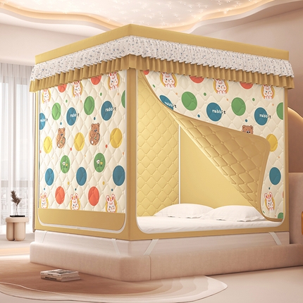 91家纺网 家纺一手货源 找家纺 （总）2025新款2507印花夹棉遮光保暖坐床蚊帐